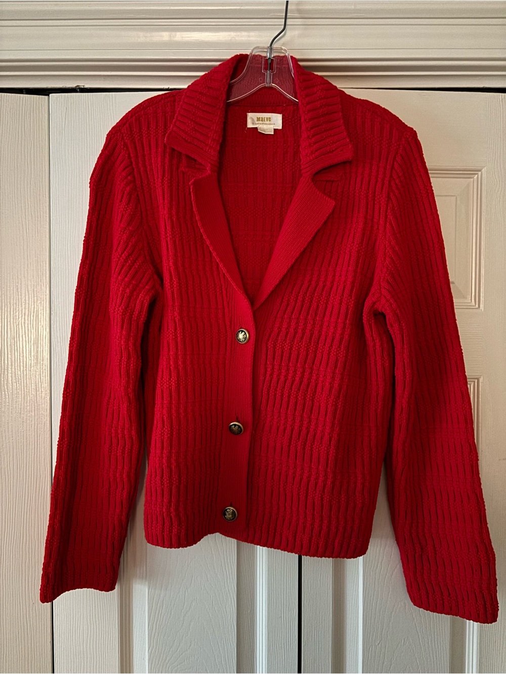 Maeve Anthropologie Red Ribbed Button-Front Cardigan